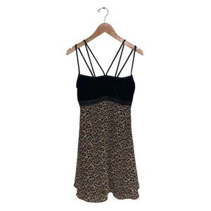 Anne Klein Dress Size 4 US Velour Leopard Print  Y2K Vintage Strappy‎ Black Tan